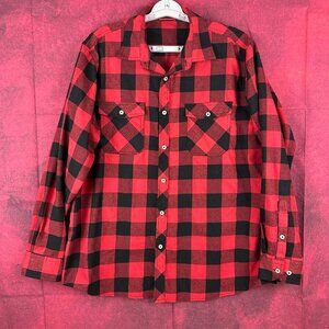 DESIGN IN ITALY FLANNEL MEN'S RED & BLACK BUTTON-UP BUFFLO PLAID SHIRT, SIZE XL